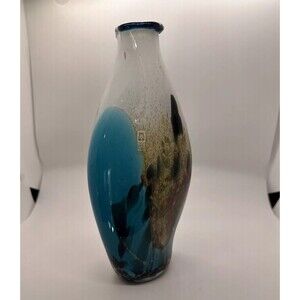 Rare MDINA Malta Art Glass Seascape Glass Vase 9 1/2” MCM Twisted Top Deco Multi